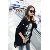 TE6673AYY Skull print tassel hem loose T-shirt