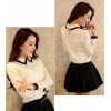 TE8008YYF Long sleeve slim doll collar shirt with bouffancy skirt white