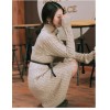 TE7589HDW Korean stand collar long sweater coat with belt