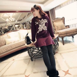 TE6529XYYC Korean style totem print thicken fleece dress