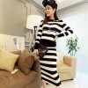 TE5967DD Cross stripes hooded t-shirt with long skirt