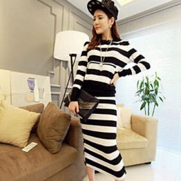 TE5967DD Cross stripes hooded t-shirt with long skirt