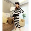 TE5967DD Cross stripes hooded t-shirt with long skirt