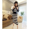 TE5967DD Cross stripes hooded t-shirt with long skirt