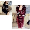 TE5970DD Stripes shoulder pleuche zipper coat with long skirt