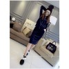 TE5970DD Stripes shoulder pleuche zipper coat with long skirt