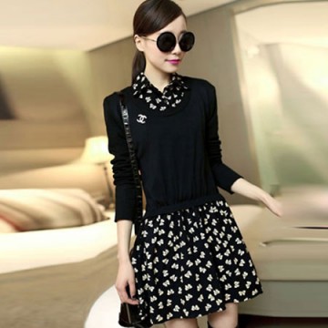 TE6311LLNR Long sleeve fake two piece shivering dress black