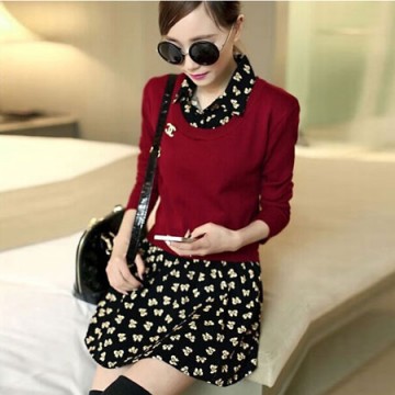 TE6311LLNR Long sleeve fake two piece shivering dress red