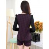 TE6963BLJL Casual grid long sleeve tops with shorts red