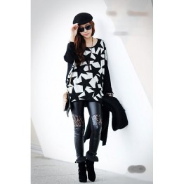 TE59108BLJL Casual five-pointed stars print long sleeve T-shirt