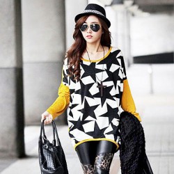 TE59109BLJL Casual five-pointed stars print long sleeve T-shirt