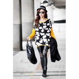 TE59109BLJL Casual five-pointed stars print long sleeve T-shirt