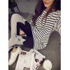 TE9129YBF Joker casual stripes round neck long sleeve T-shirt