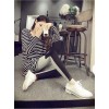 TE9129YBF Joker casual stripes round neck long sleeve T-shirt