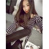 TE9129YBF Joker casual stripes round neck long sleeve T-shirt