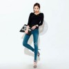 TE8981WMSS Sexy long sleeve grenadine splicing T-shirt black