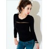 TE8981WMSS Sexy long sleeve grenadine splicing T-shirt black