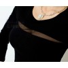 TE8981WMSS Sexy long sleeve grenadine splicing T-shirt black