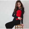 TE8983WMSS Long sleeve grenadine splicing T-shirt red