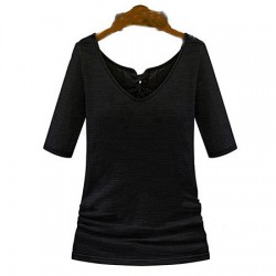 TE8987WMSS V-neck long sleeve Europe style T-shirt black