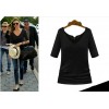 TE8987WMSS V-neck long sleeve Europe style T-shirt black