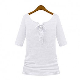 TE8987WMSS V-neck long sleeve Europe style T-shirt white