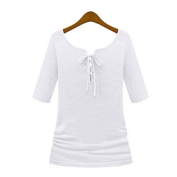 TE8987WMSS V-neck long sleeve Europe style T-shirt white