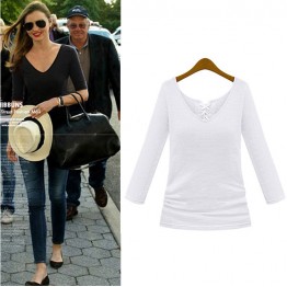 TE8987WMSS V-neck long sleeve Europe style T-shirt white