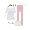 TE8987WMSS V-neck long sleeve Europe style T-shirt white