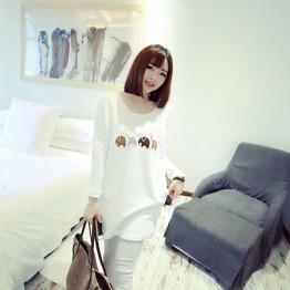 TE8892BL Embroidery pattern long fleece T-shirt