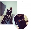 TE8892BL Embroidery pattern long fleece T-shirt