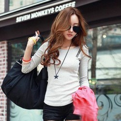 TE8993WMSS Round neck slim long sleeve T-shirt grey