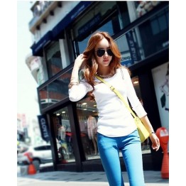 TE8993WMSS Round neck slim long sleeve T-shirt white