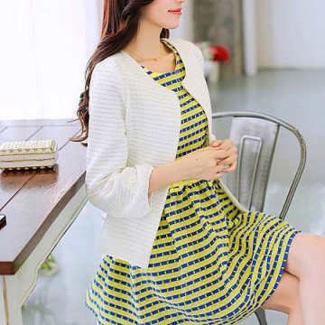 TE6351LDYZ Autumn rhinestone neckline dress with coat stripes