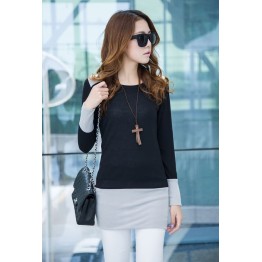 TE9853TT Contract color slim long T-shirt black