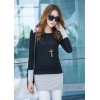 TE9853TT Contract color slim long T-shirt black