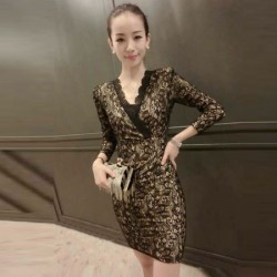 TE8055XWFC Europe fashion v-neck lace slim waist dress