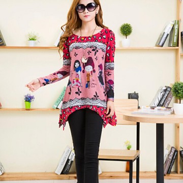 TE5921BLJL Irregular cartoon girl print loose T-shirt