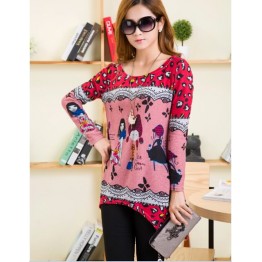 TE5921BLJL Irregular cartoon girl print loose T-shirt