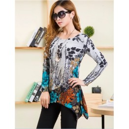 TE5922BLJL Irregular flowers print loose T-shirt