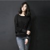 TE8986WMSS Korean fashion loose batwing sleeve backing T-shirt black