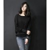 TE8986WMSS Korean fashion loose batwing sleeve backing T-shirt black