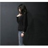 TE8986WMSS Korean fashion loose batwing sleeve backing T-shirt black