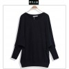 TE8986WMSS Korean fashion loose batwing sleeve backing T-shirt black