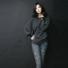 TE8986WMSS Korean fashion loose batwing sleeve backing T-shirt grey