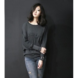 TE8986WMSS Korean fashion loose batwing sleeve backing T-shirt grey