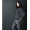 TE8986WMSS Korean fashion loose batwing sleeve backing T-shirt grey