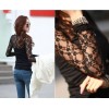 TE8992WMSS Korean fashion lace splicing slim backing T-shirt black