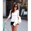 TE8992WMSS Korean fashion lace splicing slim backing T-shirt white