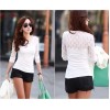 TE8992WMSS Korean fashion lace splicing slim backing T-shirt white